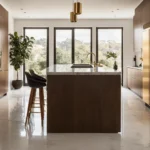 Luxury Italian kitchen with hand-built walnut cabinetry and discreetly integrated smart appliances at golden hour